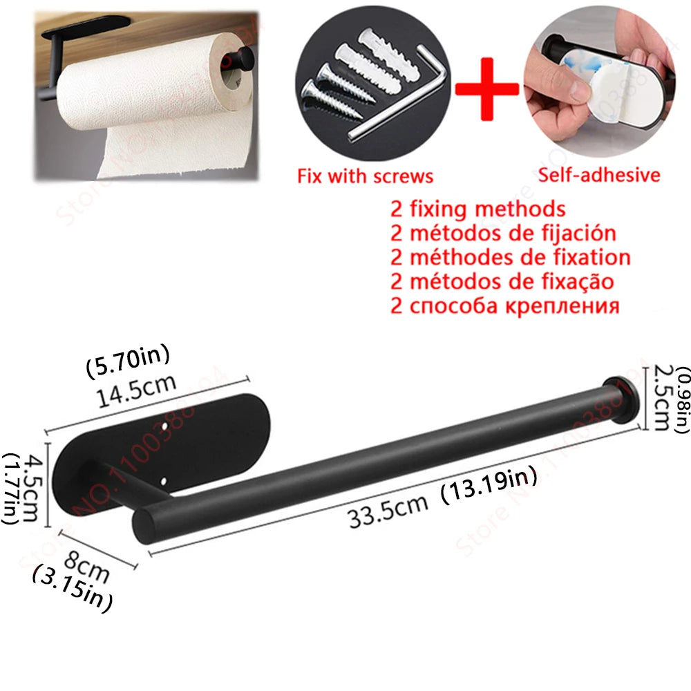 Adhesive Bathroom Hardware Accessories Towel Rack Toilet Paper Dispenser Holder Wall Coat Hooks Towel Rail Ring Roll Hanger Set - ZOOMNSTORE