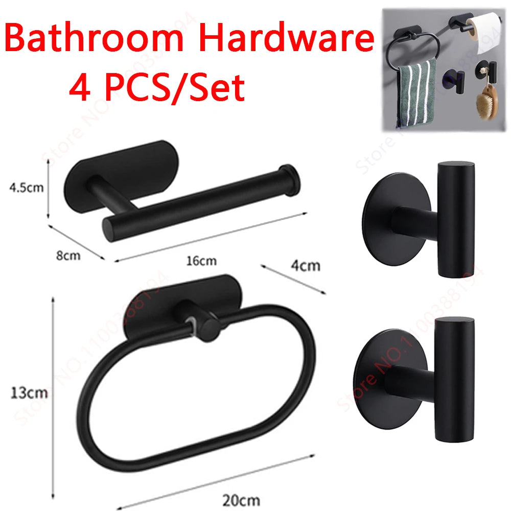 Adhesive Bathroom Hardware Accessories Towel Rack Toilet Paper Dispenser Holder Wall Coat Hooks Towel Rail Ring Roll Hanger Set - ZOOMNSTORE