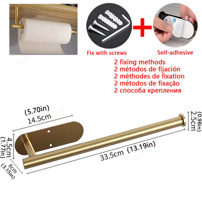 Adhesive Bathroom Hardware Accessories Towel Rack Toilet Paper Dispenser Holder Wall Coat Hooks Towel Rail Ring Roll Hanger Set - ZOOMNSTORE