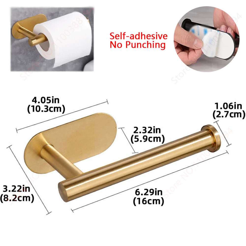 Adhesive Bathroom Hardware Accessories Towel Rack Toilet Paper Dispenser Holder Wall Coat Hooks Towel Rail Ring Roll Hanger Set - ZOOMNSTORE