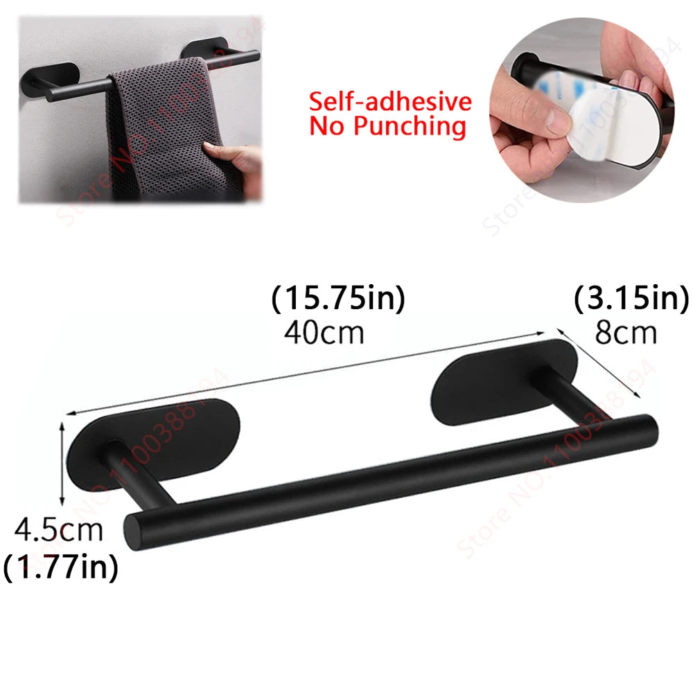 Adhesive Bathroom Hardware Accessories Towel Rack Toilet Paper Dispenser Holder Wall Coat Hooks Towel Rail Ring Roll Hanger Set - ZOOMNSTORE