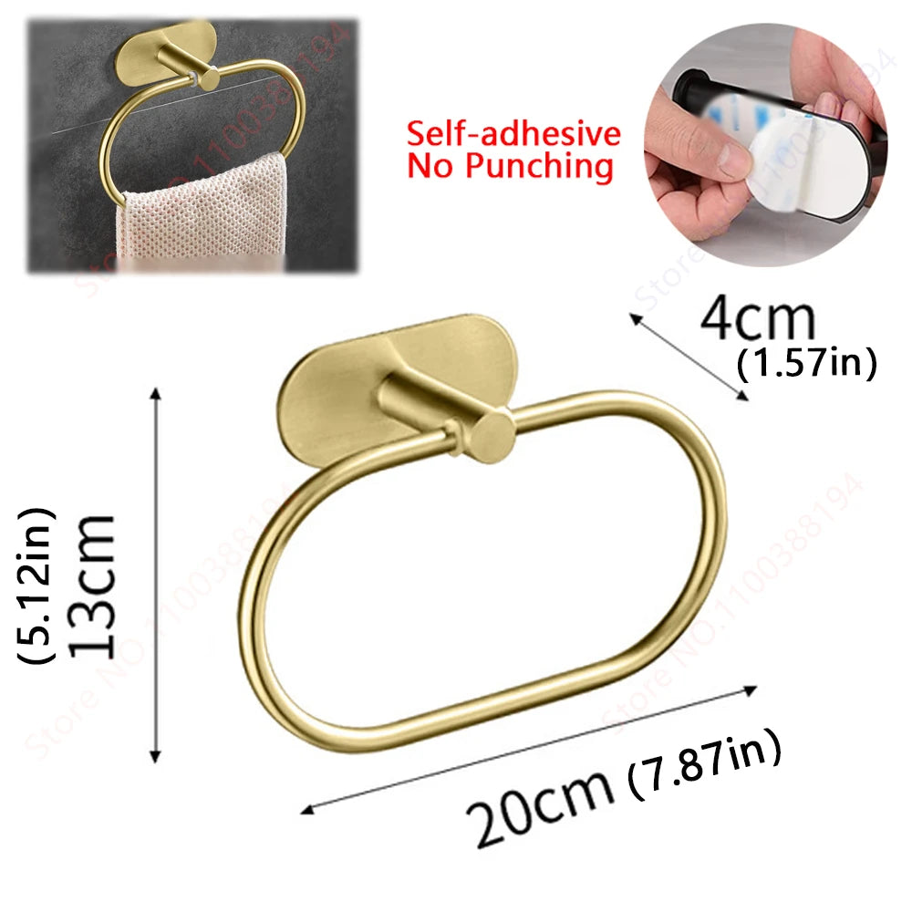 Adhesive Bathroom Hardware Accessories Towel Rack Toilet Paper Dispenser Holder Wall Coat Hooks Towel Rail Ring Roll Hanger Set - ZOOMNSTORE