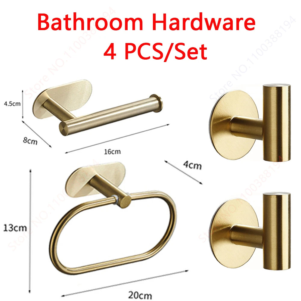 Adhesive Bathroom Hardware Accessories Towel Rack Toilet Paper Dispenser Holder Wall Coat Hooks Towel Rail Ring Roll Hanger Set - ZOOMNSTORE