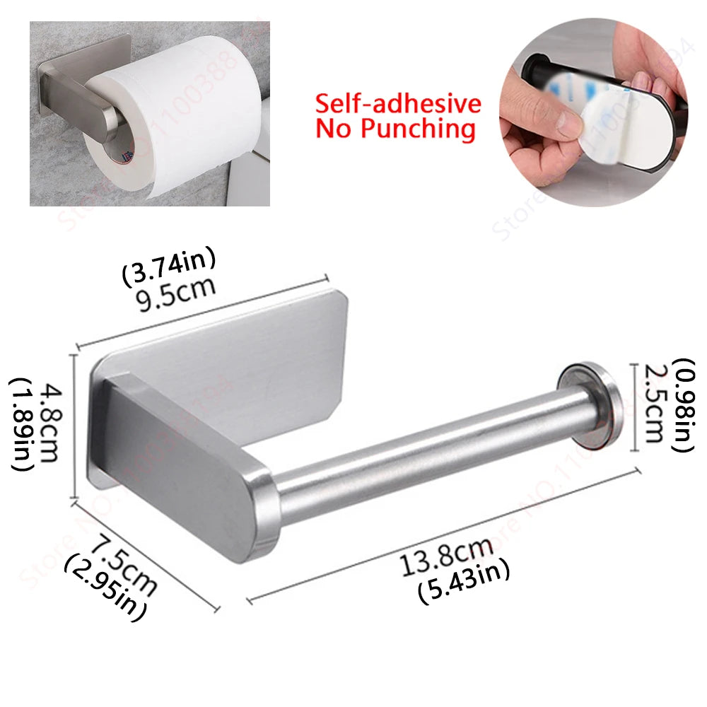 Adhesive Bathroom Hardware Accessories Towel Rack Toilet Paper Dispenser Holder Wall Coat Hooks Towel Rail Ring Roll Hanger Set - ZOOMNSTORE