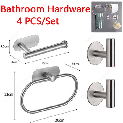 Adhesive Bathroom Hardware Accessories Towel Rack Toilet Paper Dispenser Holder Wall Coat Hooks Towel Rail Ring Roll Hanger Set - ZOOMNSTORE
