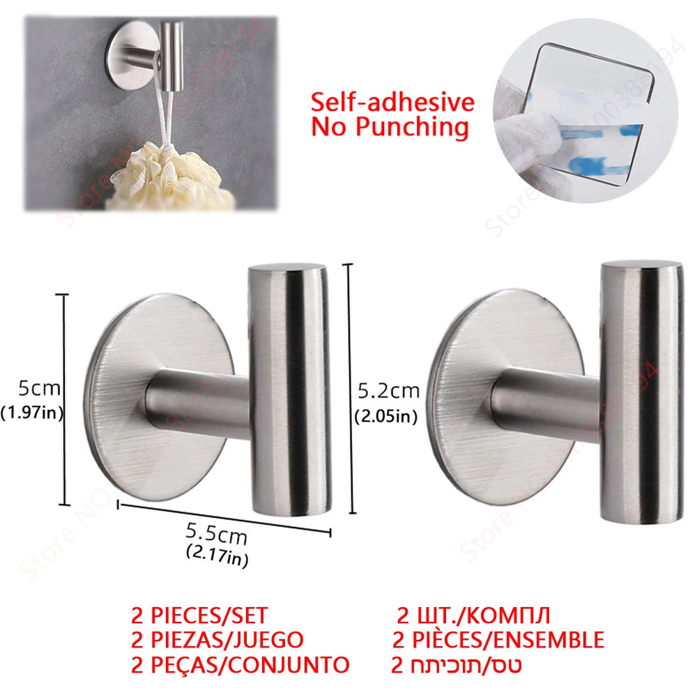 Adhesive Bathroom Hardware Accessories Towel Rack Toilet Paper Dispenser Holder Wall Coat Hooks Towel Rail Ring Roll Hanger Set - ZOOMNSTORE