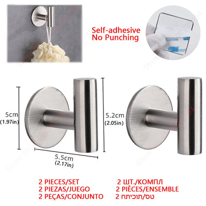 Adhesive Bathroom Hardware Accessories Towel Rack Toilet Paper Dispenser Holder Wall Coat Hooks Towel Rail Ring Roll Hanger Set - ZOOMNSTORE