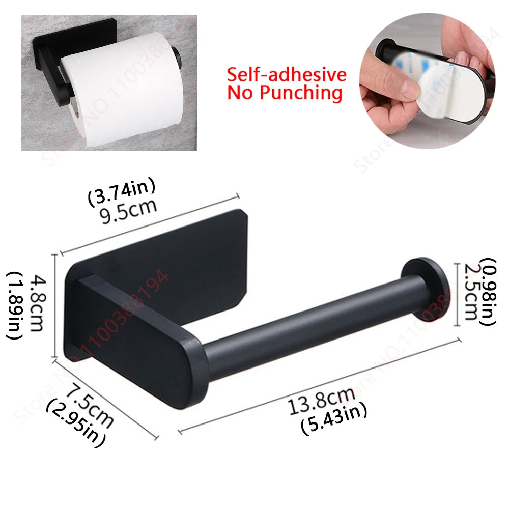Adhesive Bathroom Hardware Accessories Towel Rack Toilet Paper Dispenser Holder Wall Coat Hooks Towel Rail Ring Roll Hanger Set - ZOOMNSTORE