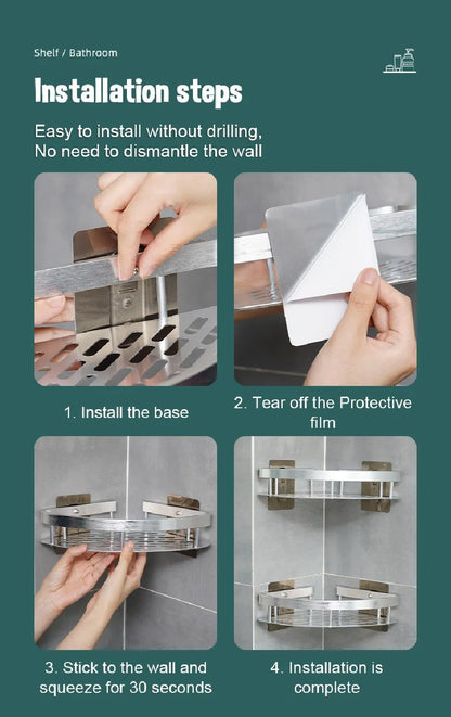 Wall-Mounted Bathroom Corner Shelf - Non-Perforated Shower Storage Organizer - ZOOMNSTORE