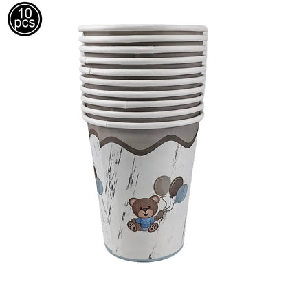Blue Brown Bear Party Set - Disposable Plates Napkins Cups for Baby Shower or Birthday - ZOOMNSTORE