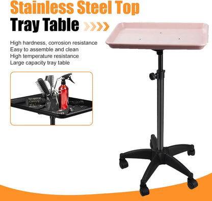 Beauty Salon Cart – Adjustable Height Salon Utility Cart with Lockable Wheels & 360° Rotation - ZOOMNSTORE