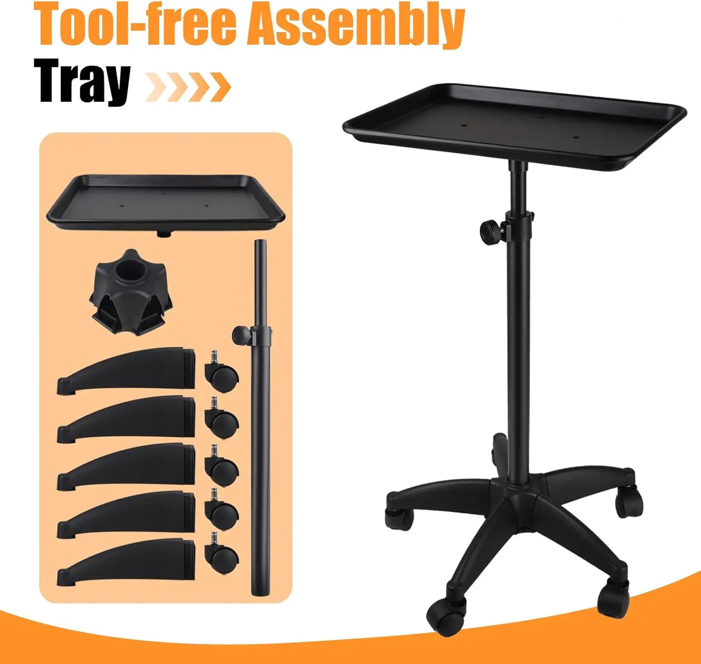 Beauty Salon Cart – Adjustable Height Salon Utility Cart with Lockable Wheels & 360° Rotation - ZOOMNSTORE