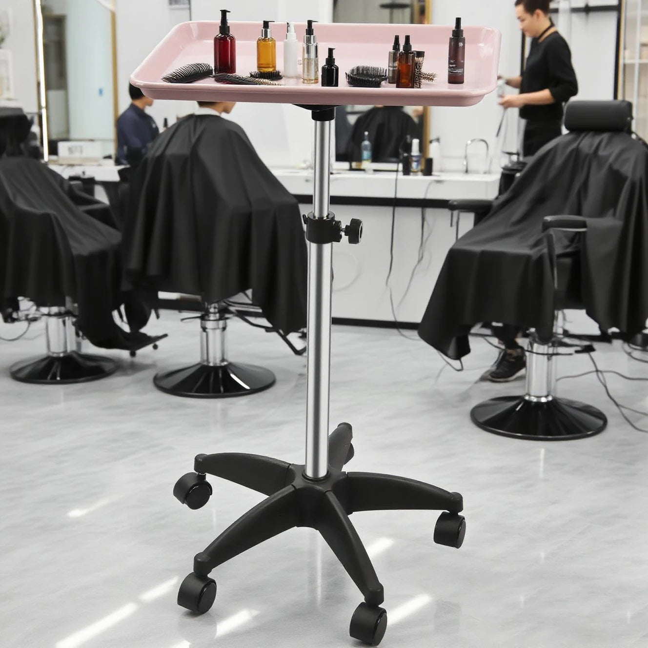 Beauty Salon Cart – Adjustable Height Salon Utility Cart with Lockable Wheels & 360° Rotation - ZOOMNSTORE