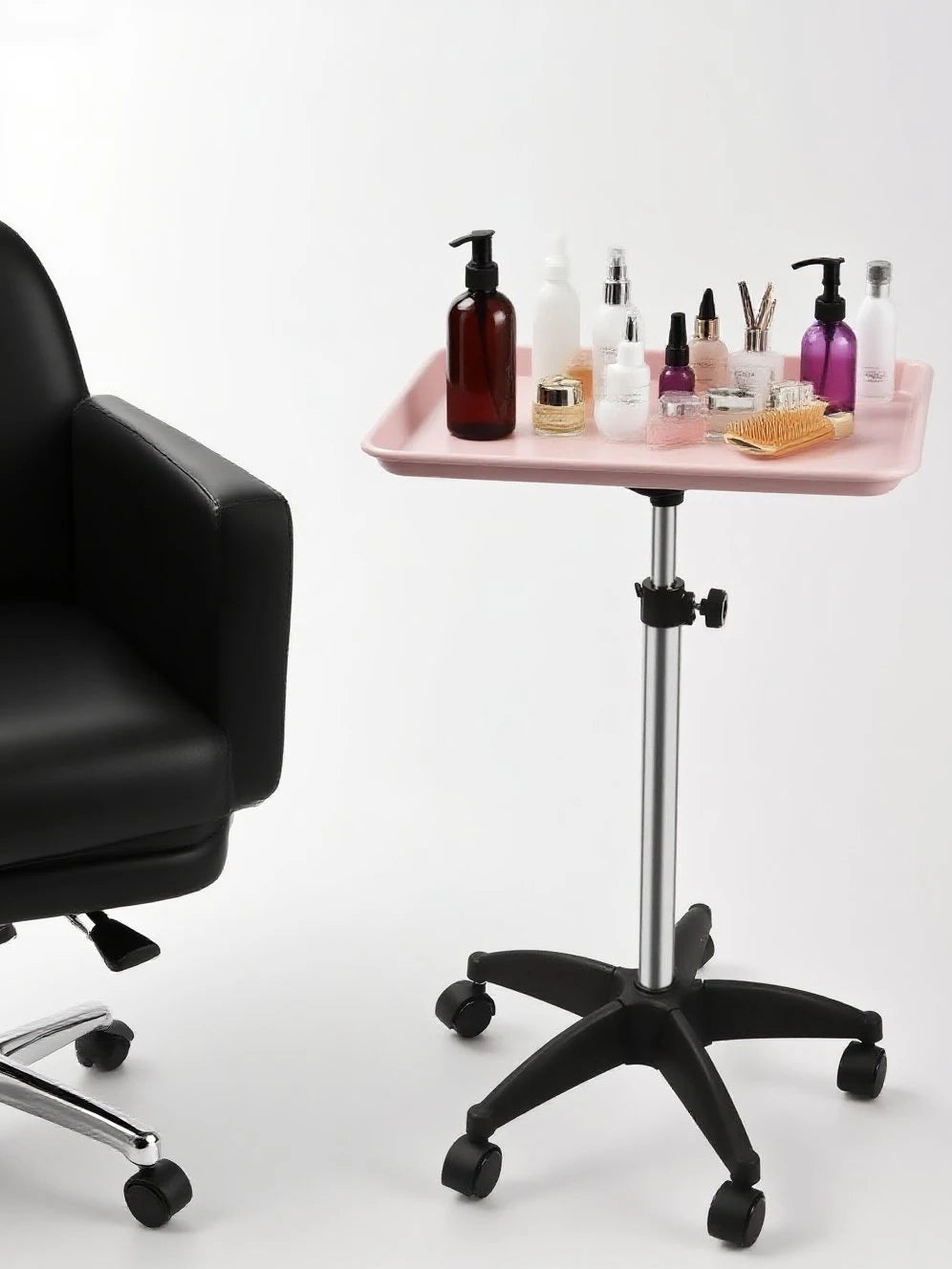 Beauty Salon Cart – Adjustable Height Salon Utility Cart with Lockable Wheels & 360° Rotation - ZOOMNSTORE