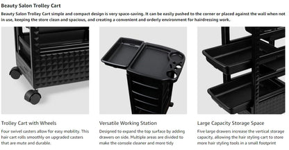 Beauty Salon Cart – Adjustable Height Salon Utility Cart with Lockable Wheels & 360° Rotation - ZOOMNSTORE