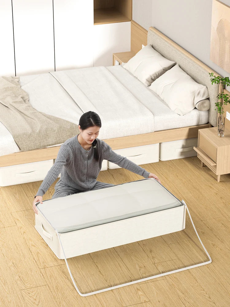 Bed Bottom Storage Bag - Large Capacity Foldable Cotton Linen Organizer With Zipper Closure - ZOOMNSTORE