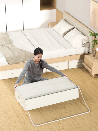 Bed Bottom Storage Bag - Large Capacity Foldable Cotton Linen Organizer With Zipper Closure - ZOOMNSTORE