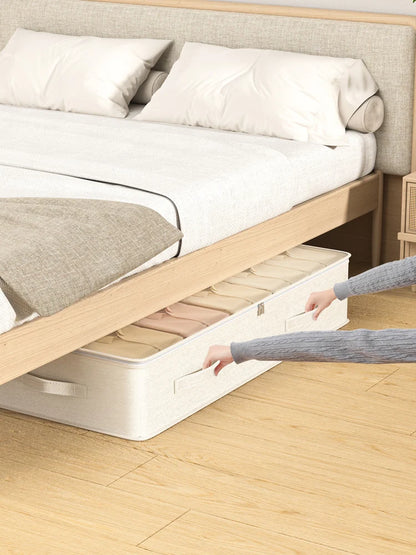 Bed Bottom Storage Bag - Large Capacity Foldable Cotton Linen Organizer With Zipper Closure - ZOOMNSTORE