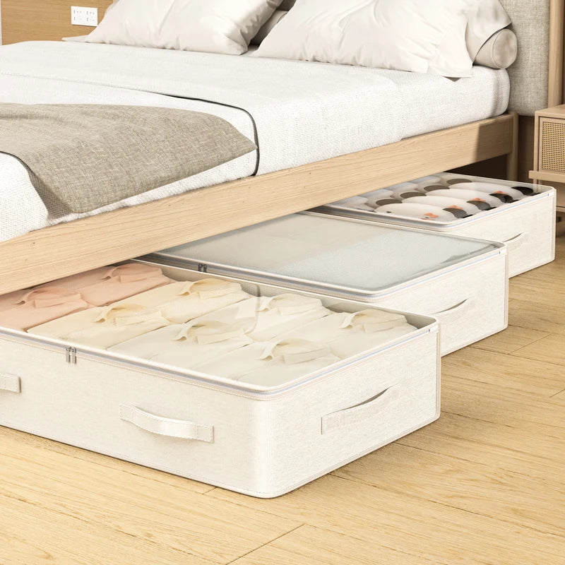 Bed Bottom Storage Bag - Large Capacity Foldable Cotton Linen Organizer With Zipper Closure - ZOOMNSTORE