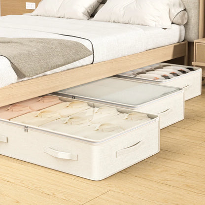 Bed Bottom Storage Bag - Large Capacity Foldable Cotton Linen Organizer With Zipper Closure - ZOOMNSTORE