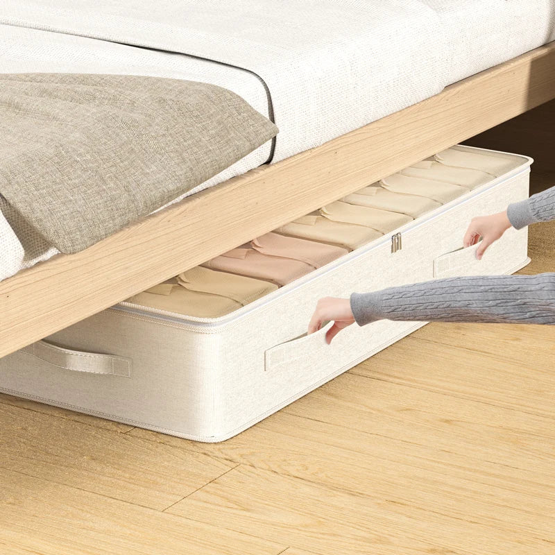 Bed Bottom Storage Bag - Large Capacity Foldable Cotton Linen Organizer With Zipper Closure - ZOOMNSTORE