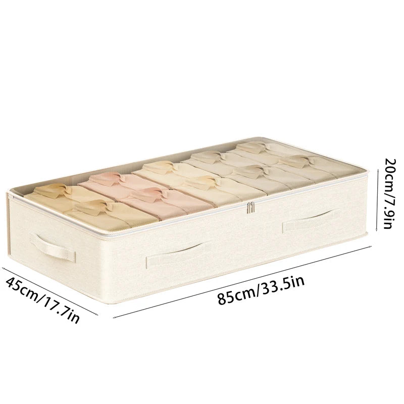 Bed Bottom Storage Bag - Large Capacity Foldable Cotton Linen Organizer With Zipper Closure - ZOOMNSTORE