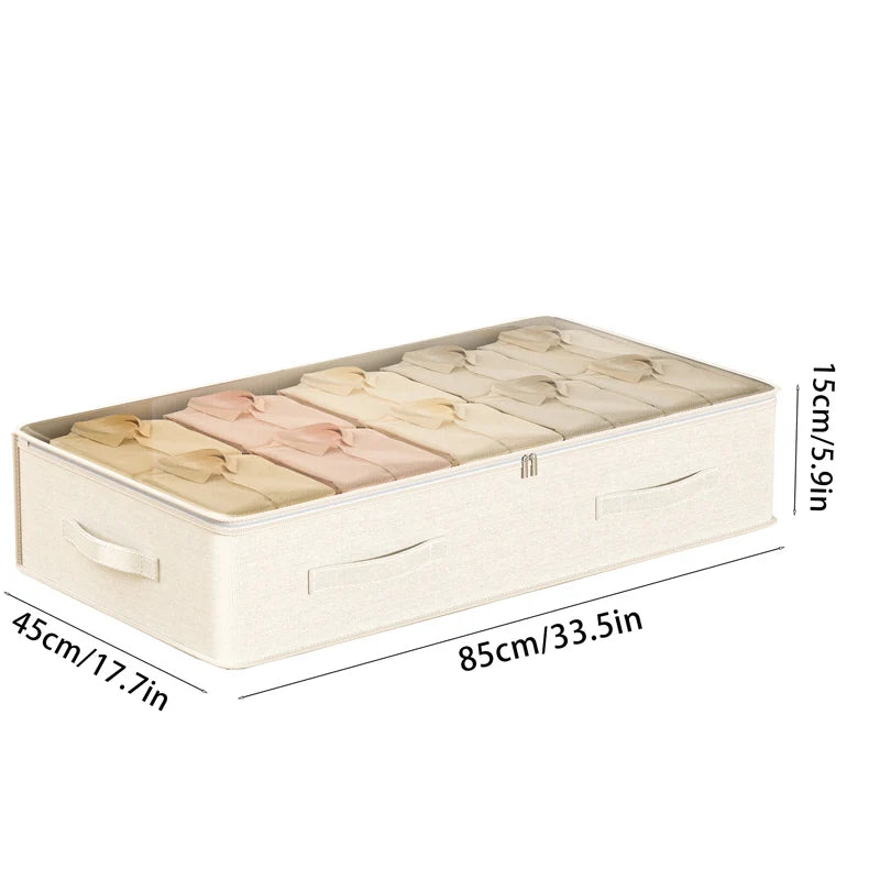 Bed Bottom Storage Bag - Large Capacity Foldable Cotton Linen Organizer With Zipper Closure - ZOOMNSTORE