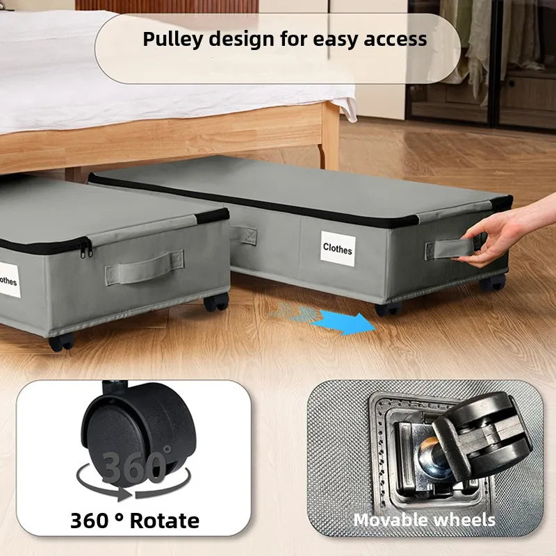 Bed Storage Box - Large Oxford Fabric Organizer with Wheels | Sliding Underbed Storage - ZOOMNSTORE