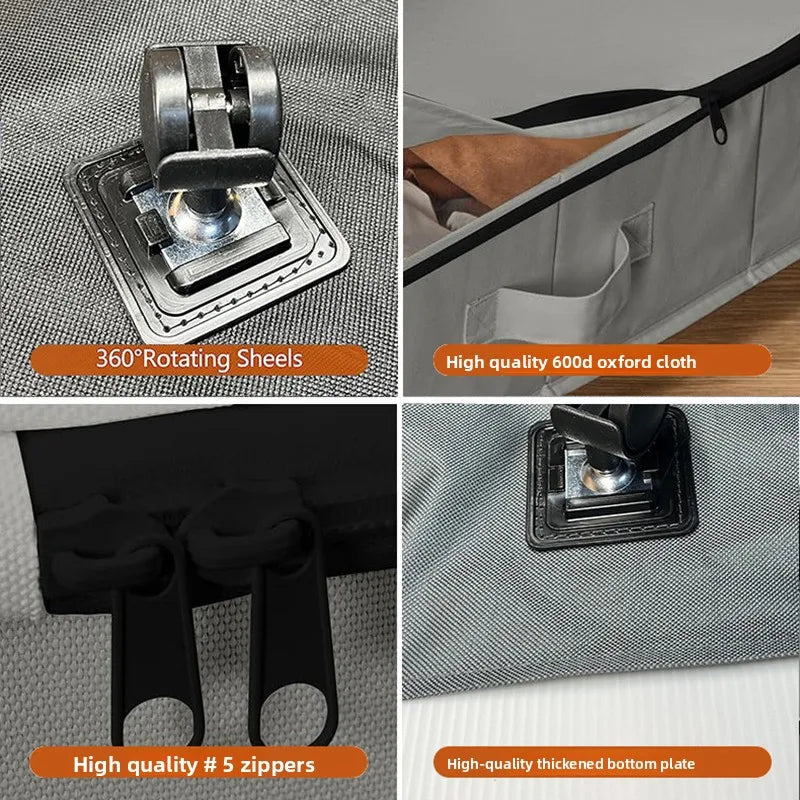 Bed Storage Box - Large Oxford Fabric Organizer with Wheels | Sliding Underbed Storage - ZOOMNSTORE