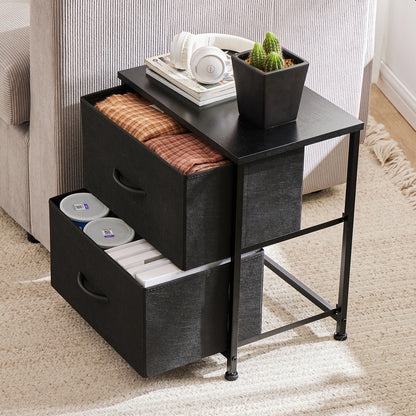 JHK Nightstand with 2 Fabric Drawers - Bedroom Storage Cabinet Furniture - ZOOMNSTORE