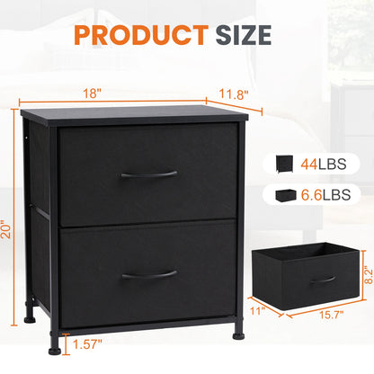 JHK Nightstand with 2 Fabric Drawers - Bedroom Storage Cabinet Furniture - ZOOMNSTORE