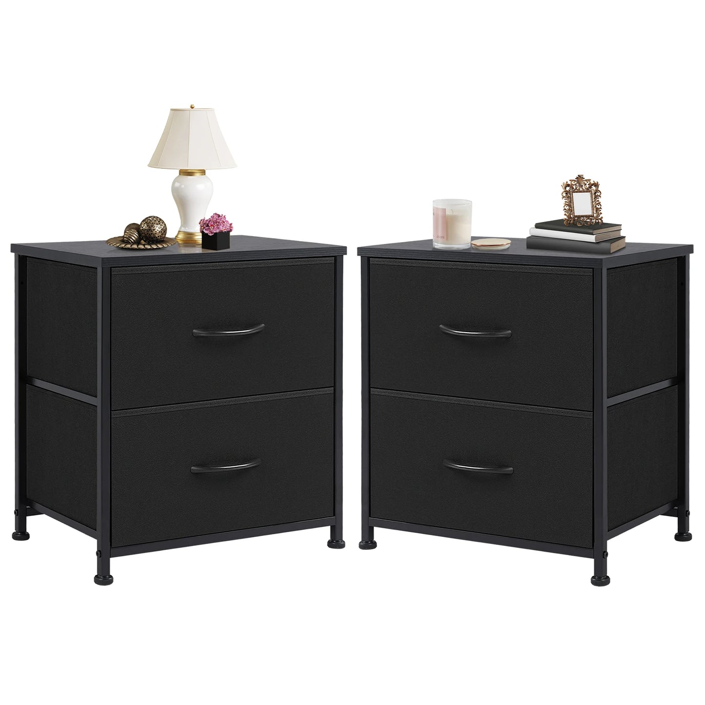 JHK Nightstand with 2 Fabric Drawers - Bedroom Storage Cabinet Furniture - ZOOMNSTORE