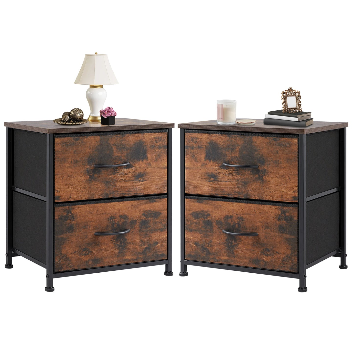 JHK Nightstand with 2 Fabric Drawers - Bedroom Storage Cabinet Furniture - ZOOMNSTORE