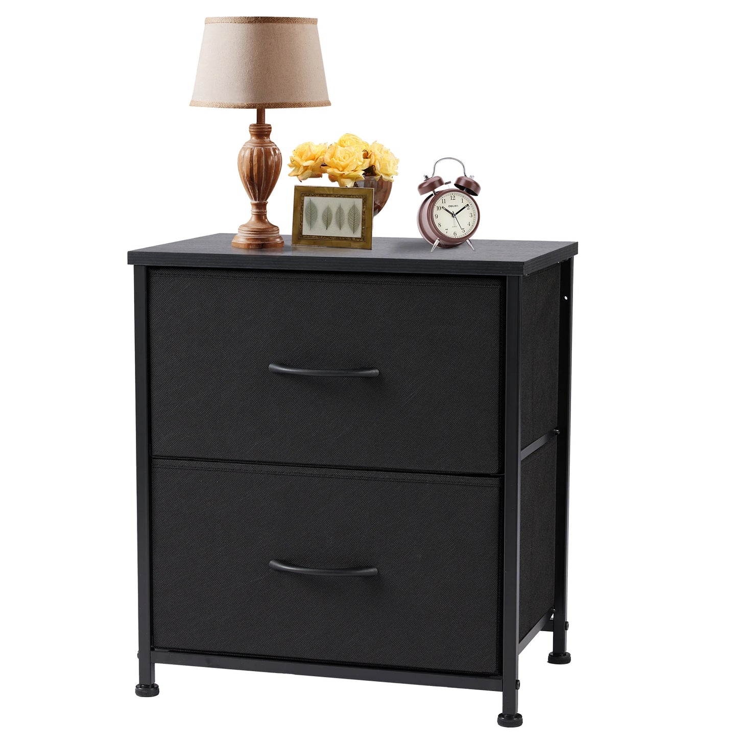 JHK Nightstand with 2 Fabric Drawers - Bedroom Storage Cabinet Furniture - ZOOMNSTORE