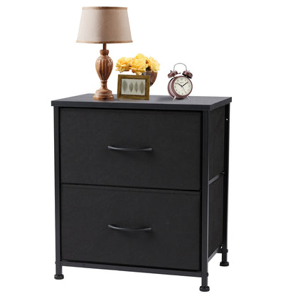 JHK Nightstand with 2 Fabric Drawers - Bedroom Storage Cabinet Furniture - ZOOMNSTORE