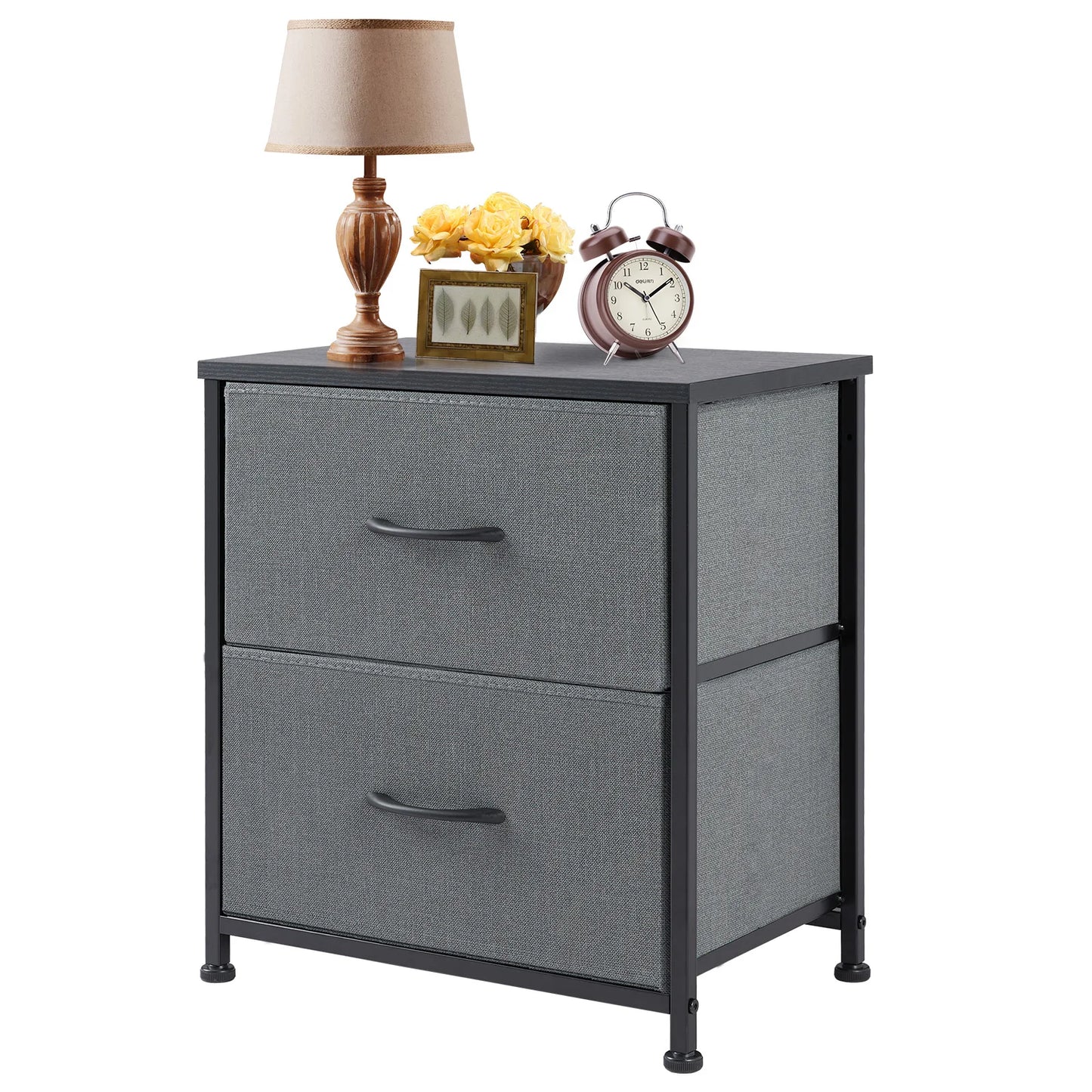 JHK Nightstand with 2 Fabric Drawers - Bedroom Storage Cabinet Furniture - ZOOMNSTORE