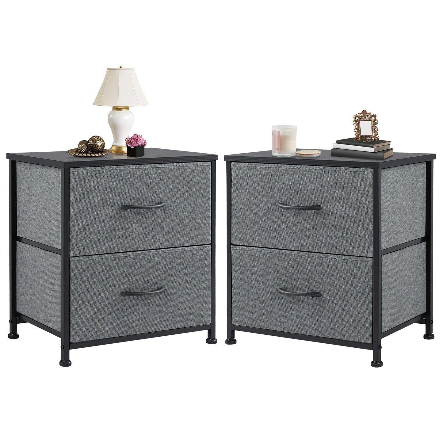 JHK Nightstand with 2 Fabric Drawers - Bedroom Storage Cabinet Furniture - ZOOMNSTORE