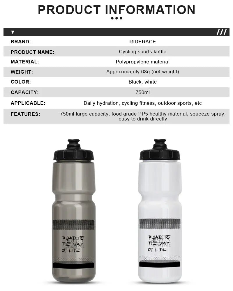 Bicycle Water Bottle – Riderace 750ML PP5 Plastic Portable Bike Hydration Flask - ZOOMNSTORE