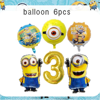 Big Eye Yellow Man Birthday Party Supplies - Disposable Tableware Tablecloth Plates Cups Balloons - ZOOMNSTORE