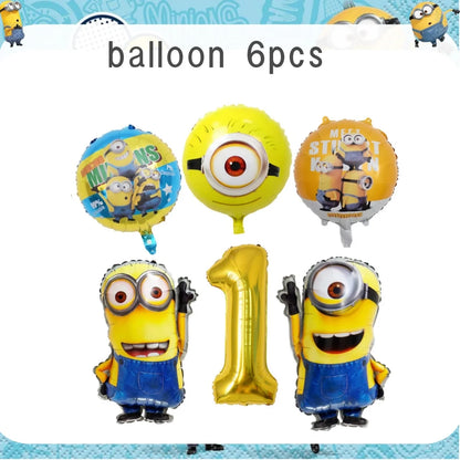 Big Eye Yellow Man Birthday Party Supplies - Disposable Tableware Tablecloth Plates Cups Balloons - ZOOMNSTORE