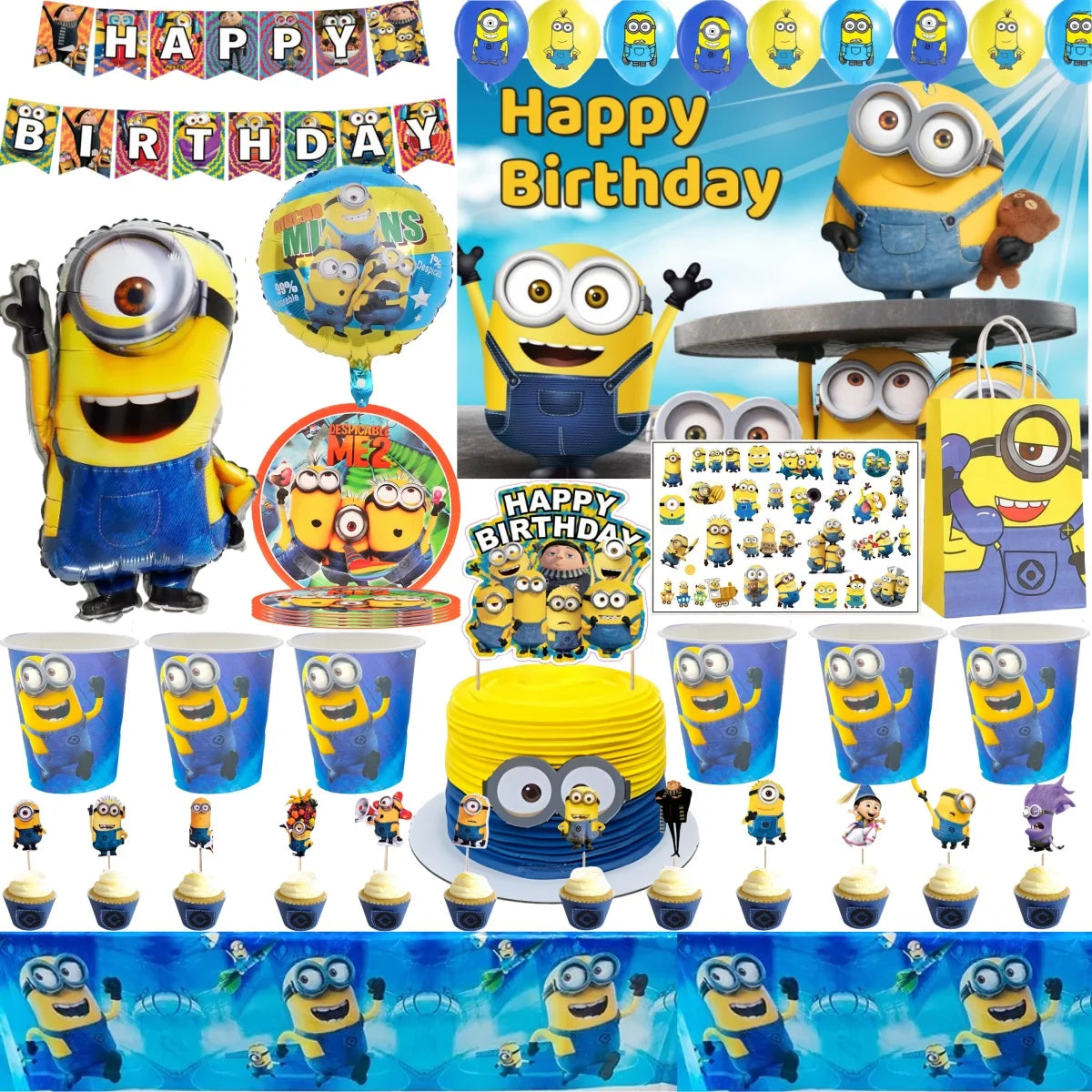 Big Eye Yellow Man Birthday Party Supplies - Disposable Tableware Tablecloth Plates Cups Balloons - ZOOMNSTORE