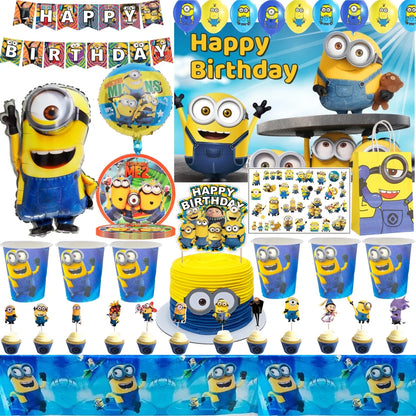 Big Eye Yellow Man Birthday Party Supplies - Disposable Tableware Tablecloth Plates Cups Balloons - ZOOMNSTORE