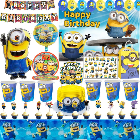 Big Eye Yellow Man Birthday Party Supplies - Disposable Tableware Tablecloth Plates Cups Balloons - ZOOMNSTORE