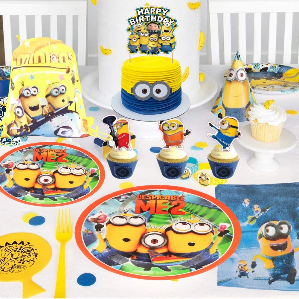 Big Eye Yellow Man Birthday Party Supplies - Disposable Tableware Tablecloth Plates Cups Balloons - ZOOMNSTORE
