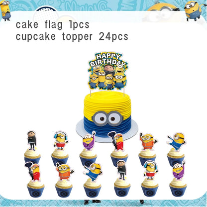 Big Eye Yellow Man Birthday Party Supplies - Disposable Tableware Tablecloth Plates Cups Balloons - ZOOMNSTORE