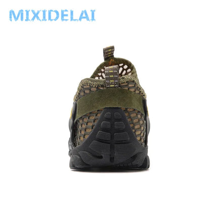 Big Size Mens Casual Sneakers - Breathable Mesh Leather Walking Shoes - ZOOMNSTORE