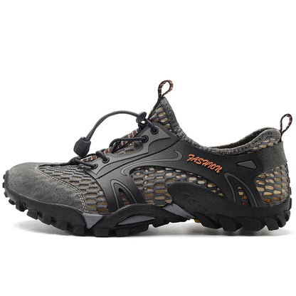 Big Size Mens Casual Sneakers - Breathable Mesh Leather Walking Shoes - ZOOMNSTORE