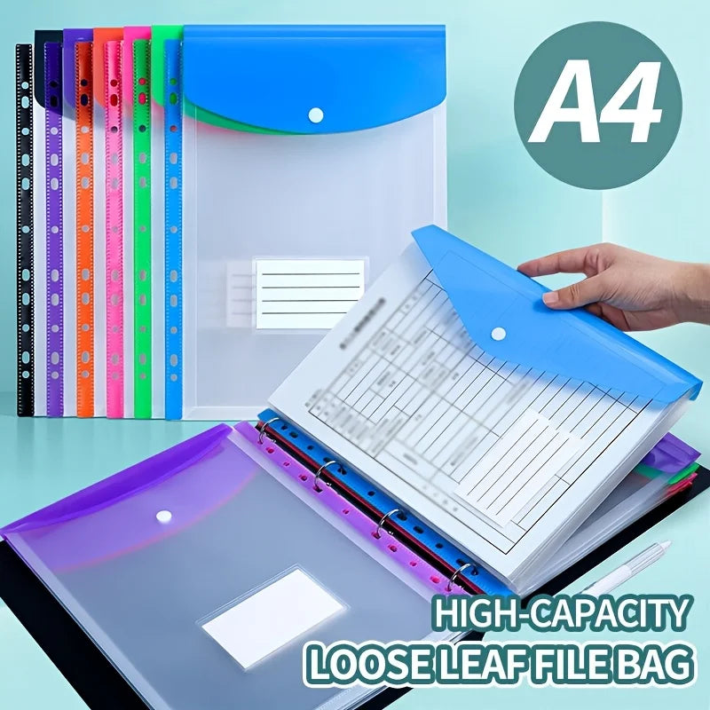 Binder Pocket Organizer - Transparent A4 11 Holes File Folder with Button Label - ZOOMNSTORE