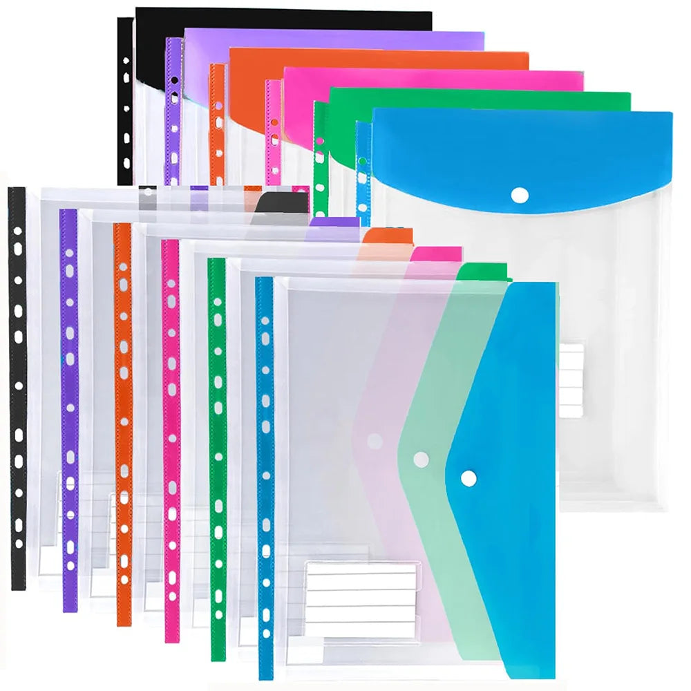Binder Pocket Organizer - Transparent A4 11 Holes File Folder with Button Label - ZOOMNSTORE