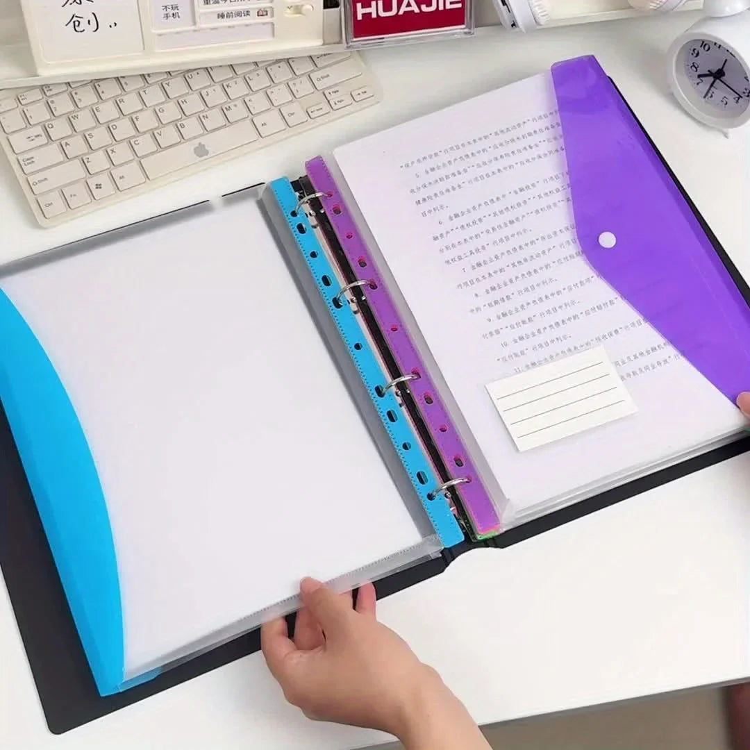 Binder Pocket Organizer - Transparent A4 11 Holes File Folder with Button Label - ZOOMNSTORE